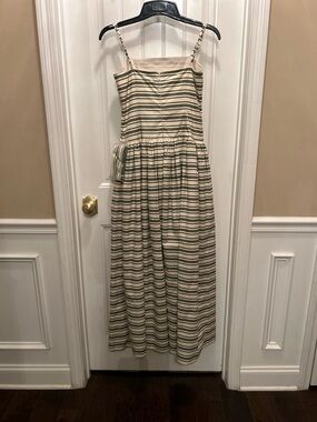 ANTONIO MELANI Cream and Olive Striped Sundress
